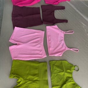 Pink and Green Ribbed Activewear Set